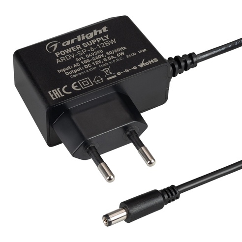 Блок питания ARDV-SP-6-12BW (12V, 0.5A, 6W) (Arlight, Адаптер, 5 лет)