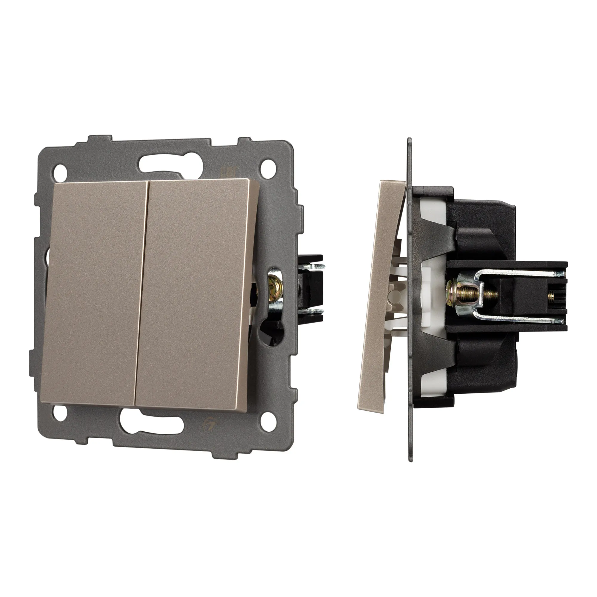 Механизм выключателя двухклавишный проходной SWT-MKP2-PL-GD-V (250V, 10A) (Arlight, -)